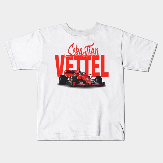 Sebastian Vettel Racing Car Kids T-Shirt by lavonneroberson